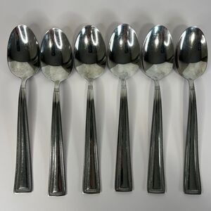Set of 6 Pfaltzgraff Miranda Glossy Soup Spoons – 8" Beaded, Square Handle‎